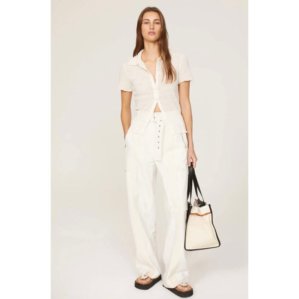 3.1 Phillip Lim White Cargo Pants Belted Utility Straight Leg Sz L